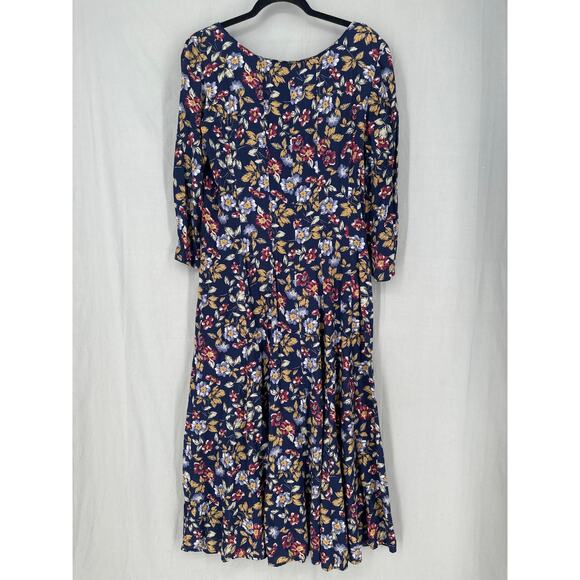 90s Vintage Dress Womens Medium Navy Blue Floral Maxi Cottagecore Button Boho - Picture 3 of 7